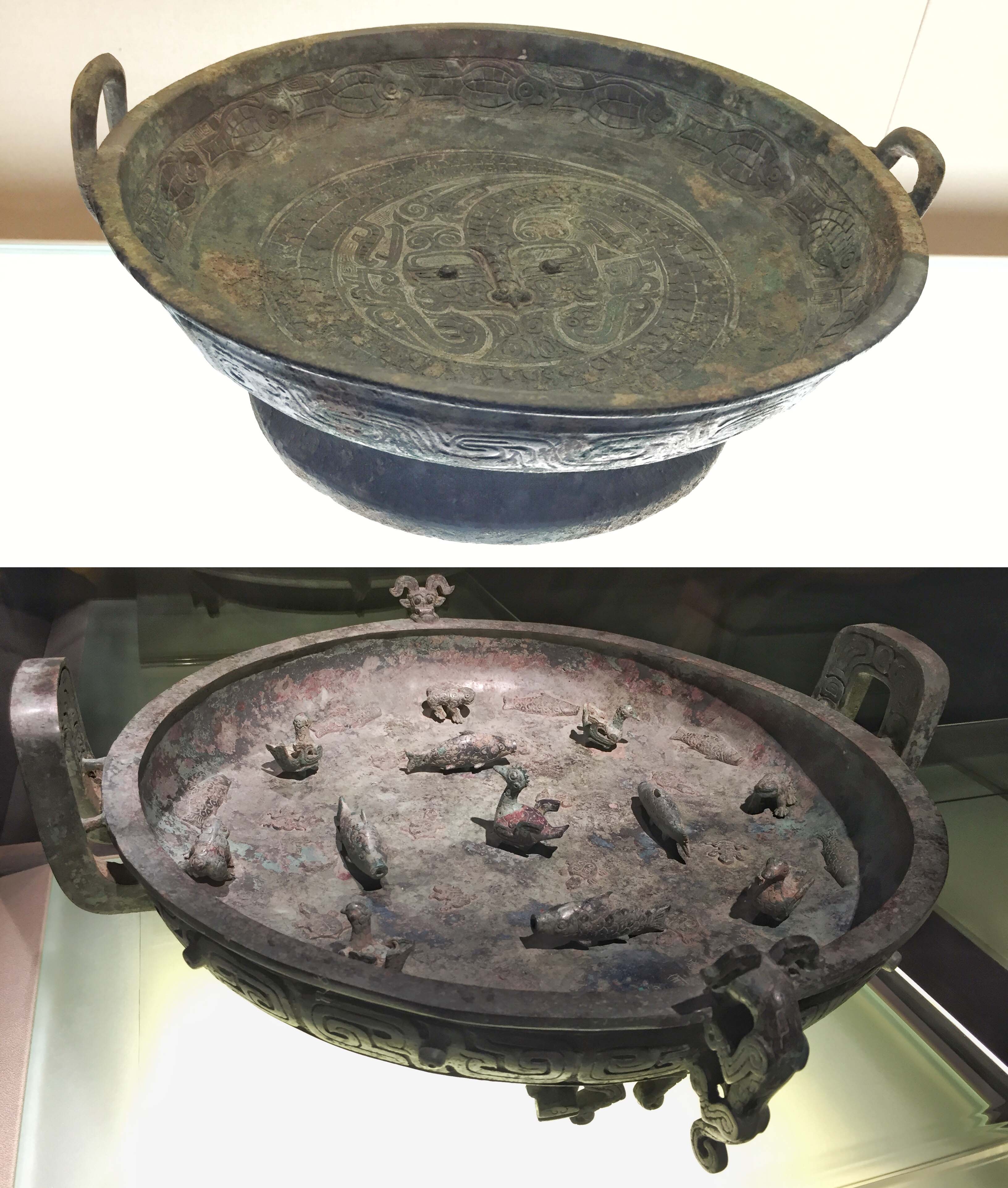 鱼龙纹盘,西周晚期(公元前9世纪上半叶-前771年) 子仲姜盘,春秋早期(公元前770年-前7世纪上半叶)